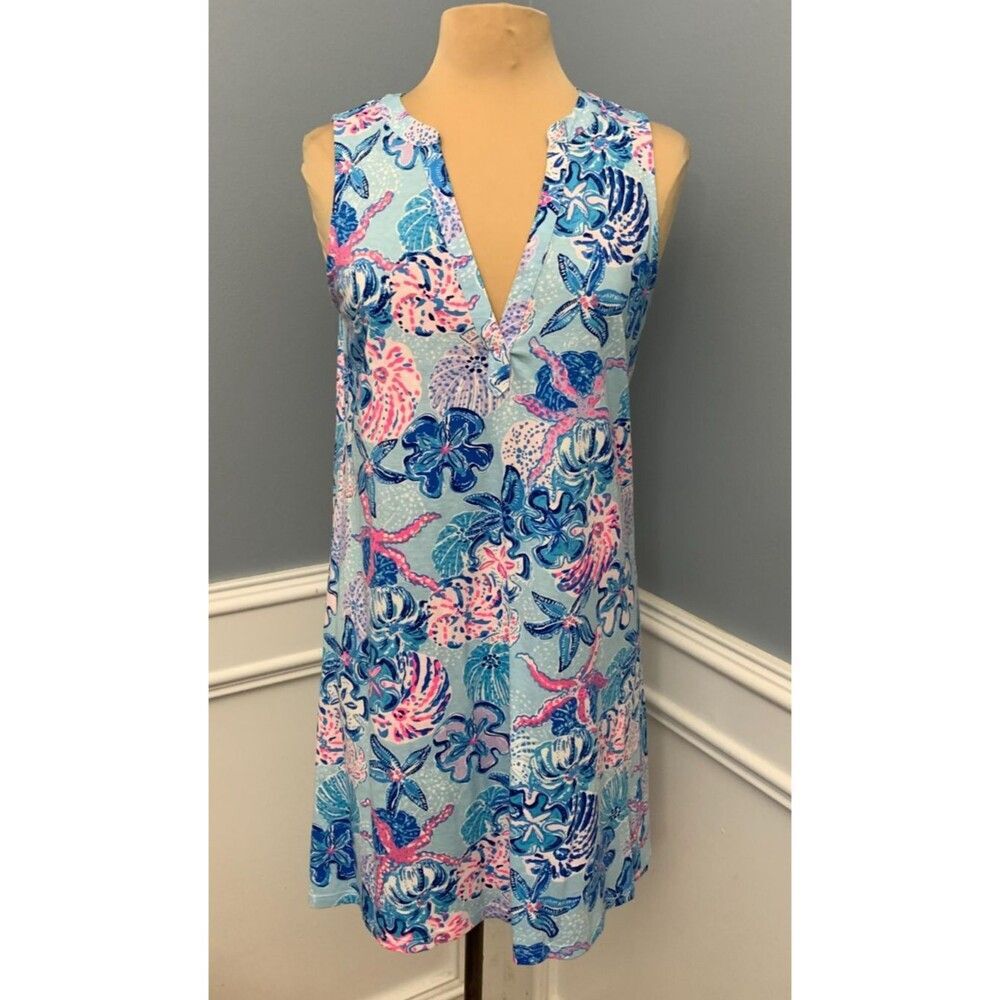 Lilly Pulitzer Dev Dress Womens M Sleeveless V-Neck Resort Pima Cotton Floral